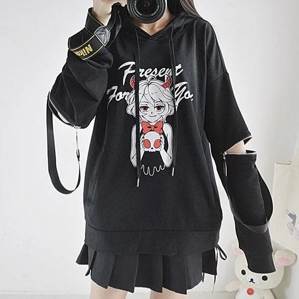 Present For You Zipper Sleeve Hoodie Sweater S12876