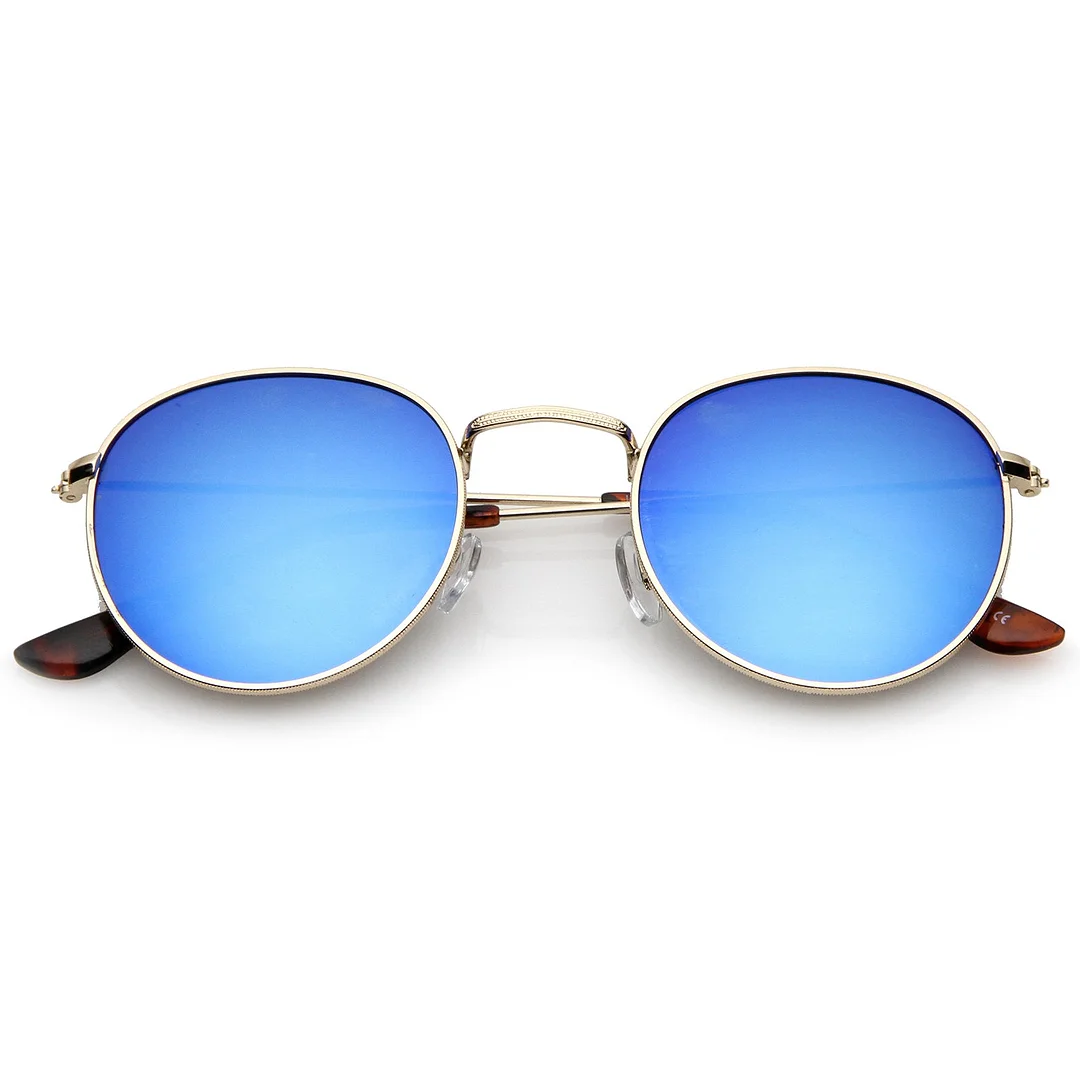 Retro Metal Frame Thin Temples Colored Mirror Lens Round glasses 50mm