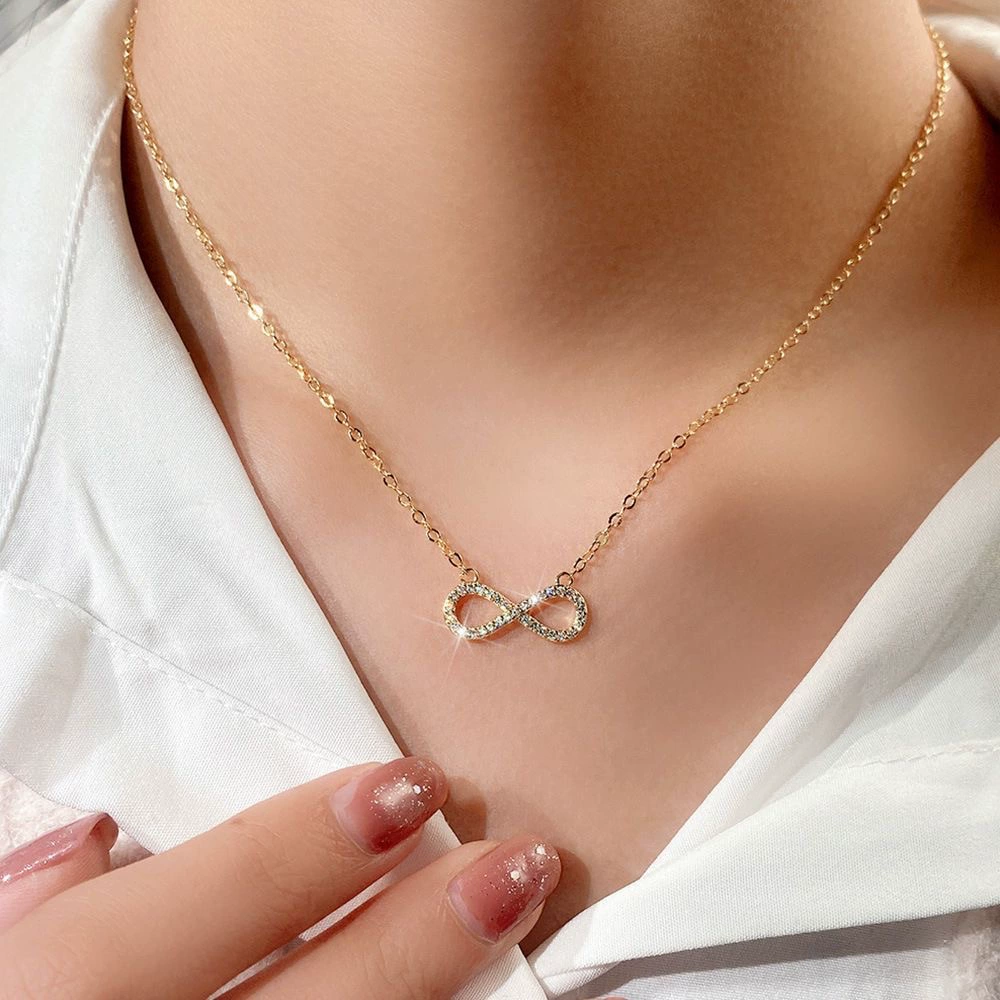 Infinity Symbol &infin; Figure 8 Zirconia Gold-Plated Necklace