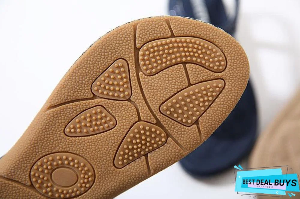 Women String Bead Flip Flop Metal Decoration Wedge Beach Sandals