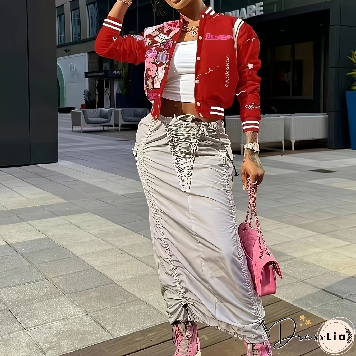 Button Front Bomber Jacket, Streetwear Long Sleeve Jacket For Fall & Winter, Women's Clothing