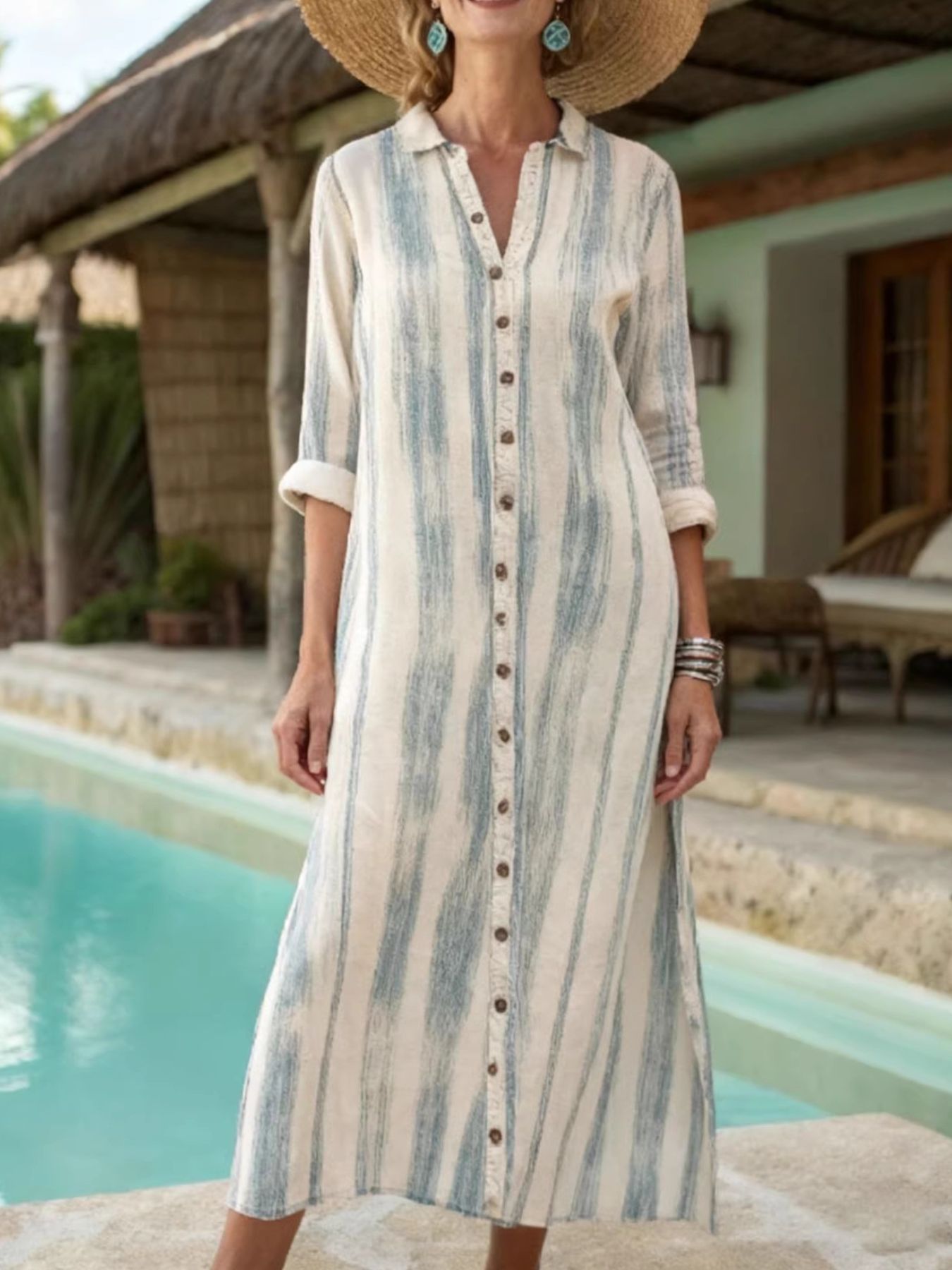Striped Button-Down Midi Dress mysite idetrend