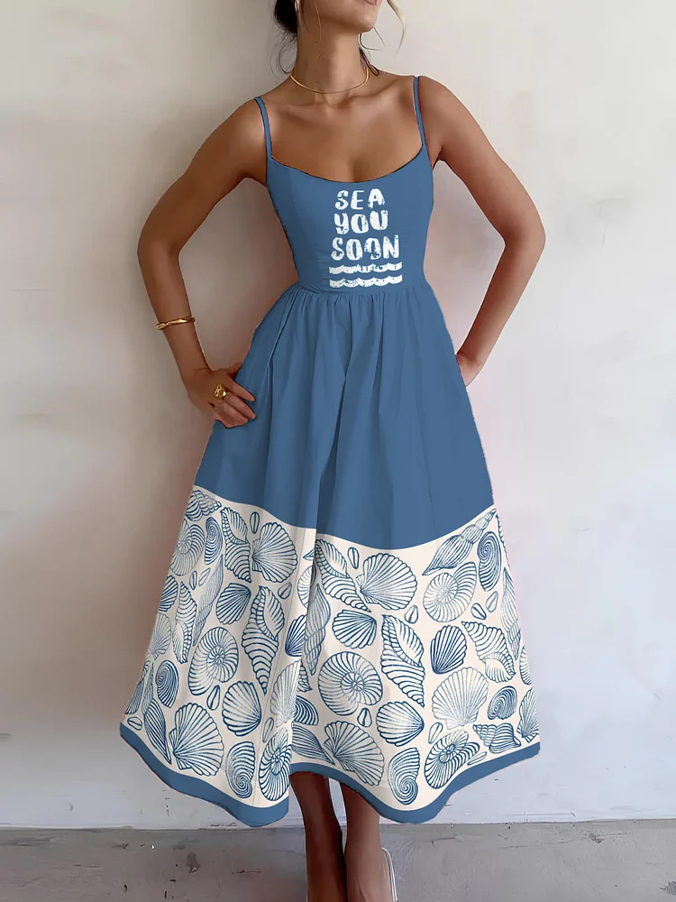 Women's Sea You Soon Print Cami Midi Dress