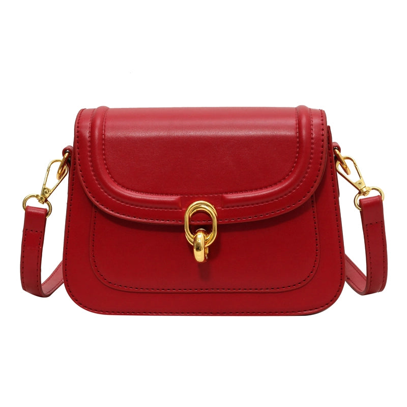 Women’s Pu Leather Solid Color Classic Style Square Lock Clasp Shoulder Bag Crossbody Bag