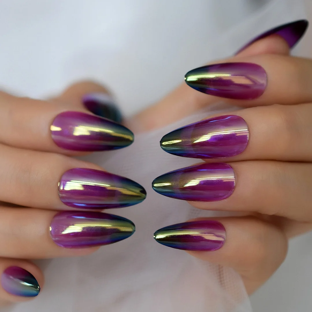Fadeing Series Nail Optionals Purple To Black Medium Long Almond Press On Nails 2021 New Pre Designs Supplies For Professionals
