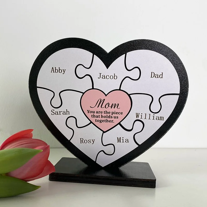 Vangogifts Personalised Heart Shaped 1-16 Names ‘Mom You Are the Piece that Holds Us Together’ Puzzle Pieces Name Sign Mother's Day Gift