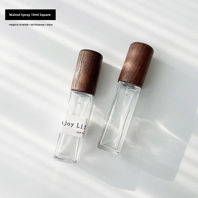 Perfume Sub-bottle High-end Portable 10 Ml Small Sample Bottle Press Bottle Glass Spray Replacement Bottle Wooden Lid Empty Bottle