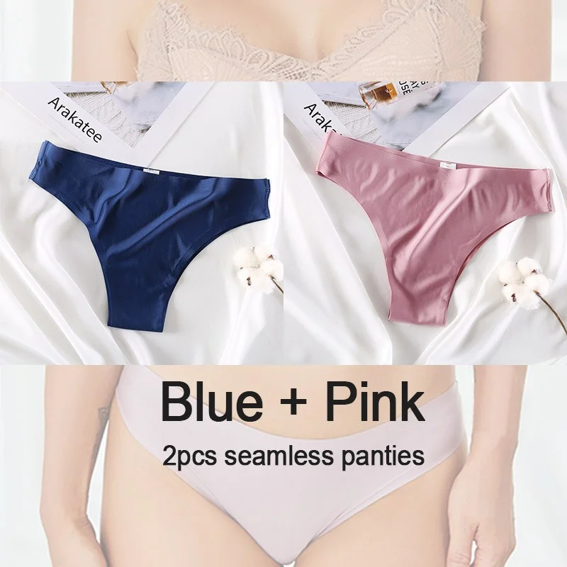 2PCS/Set Women's Panties Seamless Underwear Sexy Lingerie Thong Female Underpants Low-Rise Pantys T-back Briefs Femme Panties