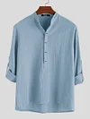 Men's Casual Loose Solid Color Cotton Linen Long Sleeve Shirt