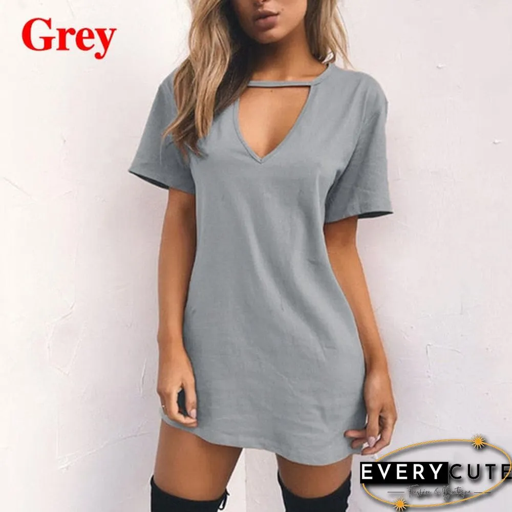 Women Tshirt Dress&nbsp;Choker Deep&nbsp;V-neck Summer Dresses Mini T-Shirt Dress Short Sleeve Ladies&nbsp;Casual Sexy Clothing