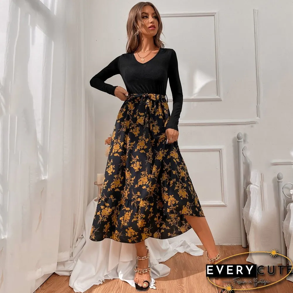 Casual Long Sleeve Floral Maxi Dress