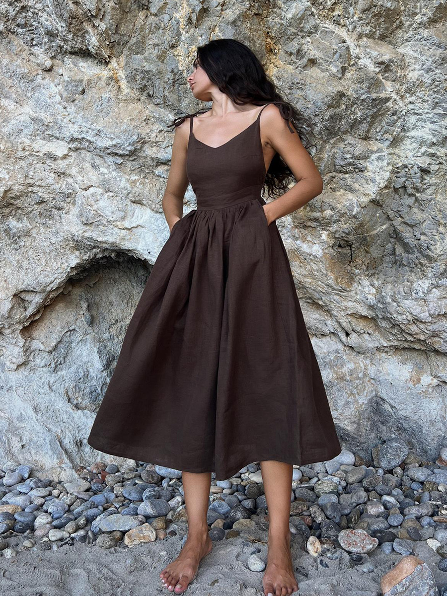 Ootddress Lace-Up Backless Elegant Long Dress Female High Waist Solid Fashion Halter Dresses Holiday Beach Slim Bandage Maxi Dress