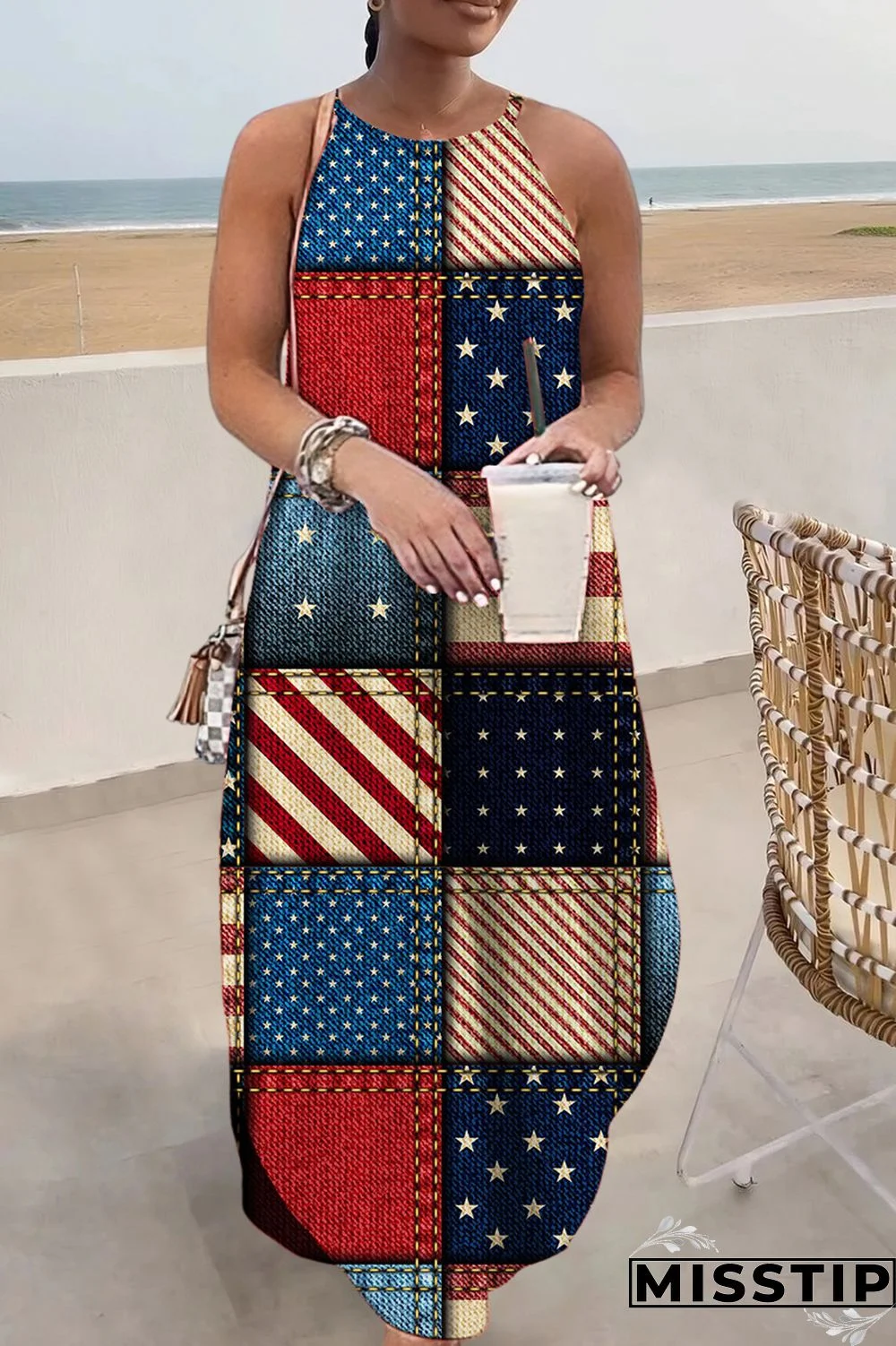 Multicolor Casual Print Basic O Neck Long Dress Dresses