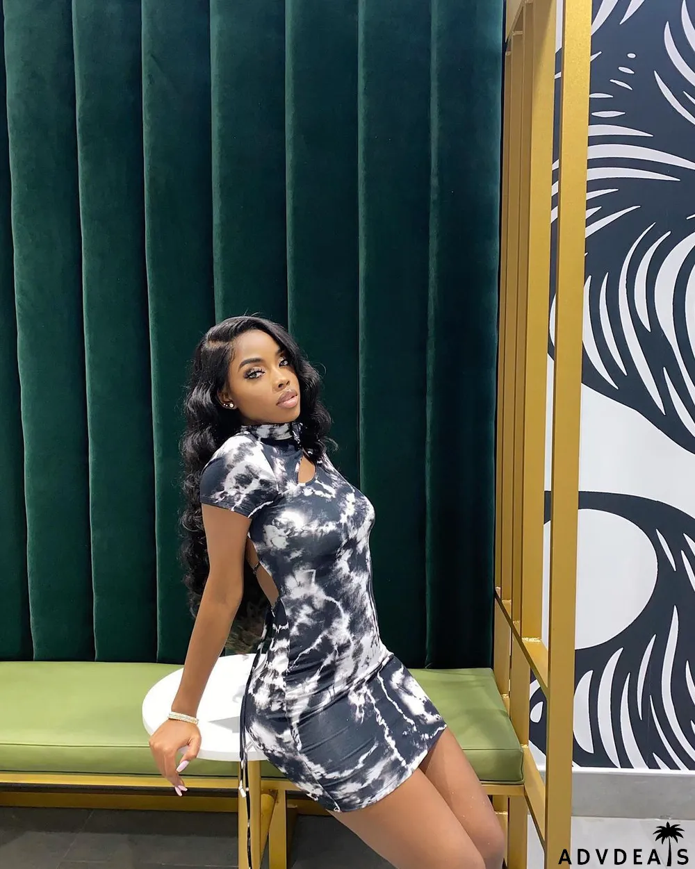 Tie Dye Print Backless Short Sleeve Mini Dress