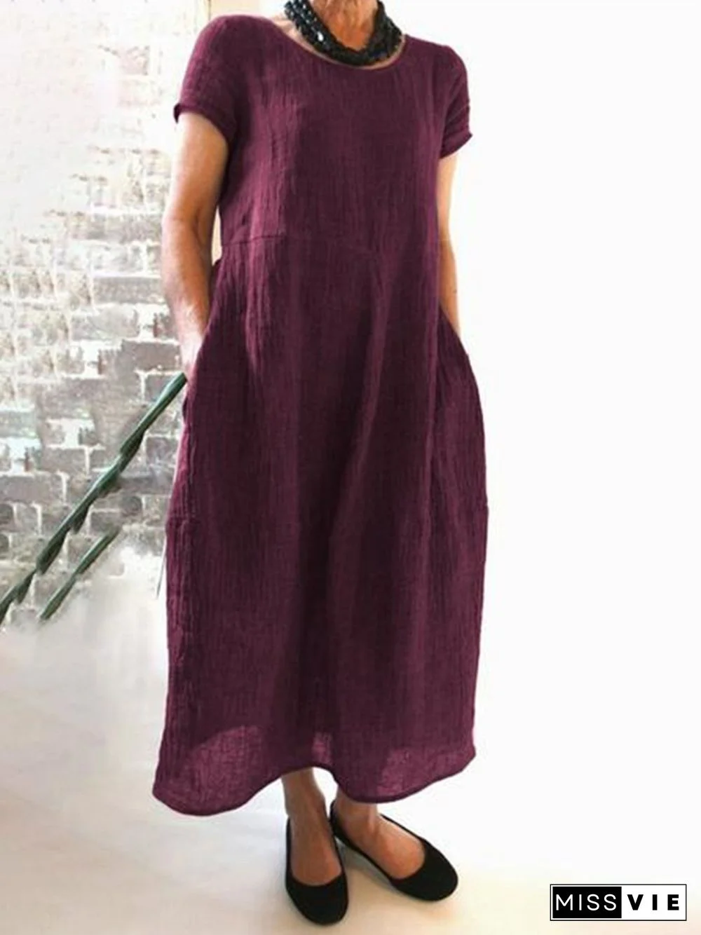 Women's Pure Color Elegant Cotton Dress