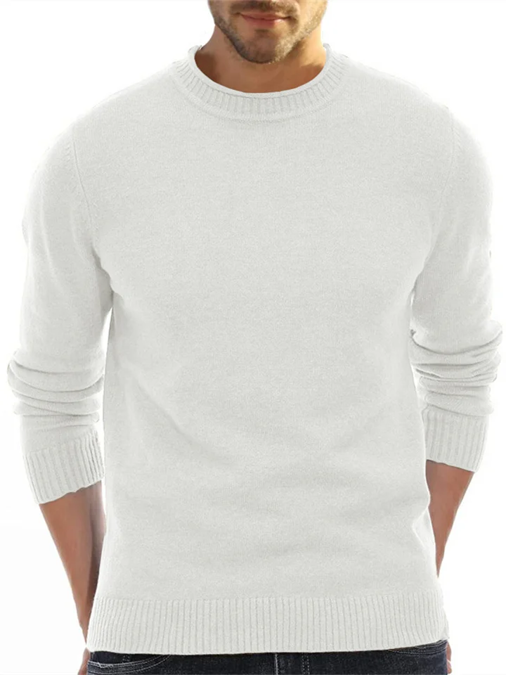 Men's Wool Inner Knit Sweater Round Neck Sweater White Black Burgundy Khaki Navy Brown S-2XL-Mixcun