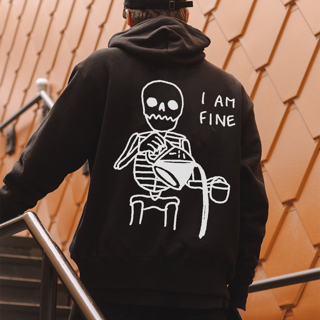 I'm Fine Skull Printed Cozy Men's All-match Hoodie - Krazyskull