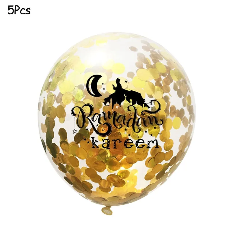 Ramadan Kareem Decoration Eid Mubarak Banner Balloons Disposable Tableware Set Ramadan Mubarak Muslim Islamic Party Decorations