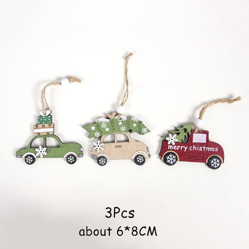 2022 New Year Xmas Elk Wood Craft Christmas Tree Ornament Noel Christmas Decoration for Home Wooden Pendant Navidad 2021 Gift