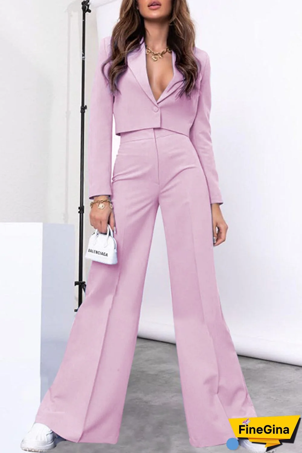 Cyan Casual Solid Patchwork Buttons V Neck Long Sleeve Two Pieces