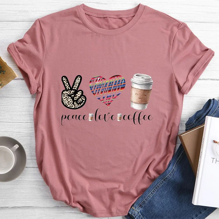 peace love coffee Round Neck T-shirt