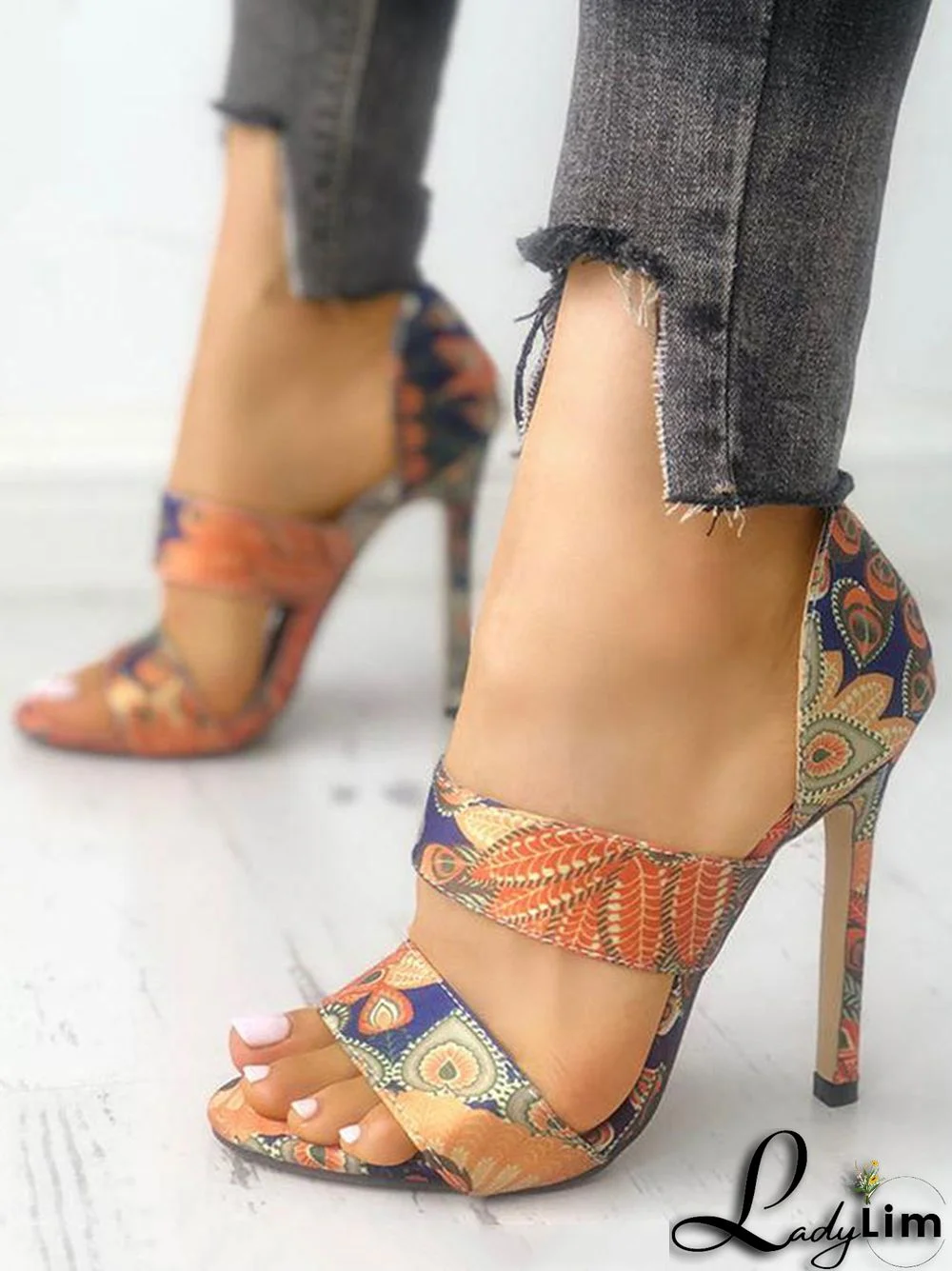 Open Toe Printed Pumps Sandals