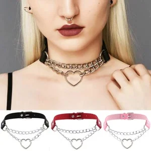 pornhint Pornhint Sexy Goth Choker Heart Collar For Girl Cosplay Harajuku Punk Necklace Neck Strap Choker Kawaii Aesthetic Accessories.BFF, BDSM,Gift For Her.