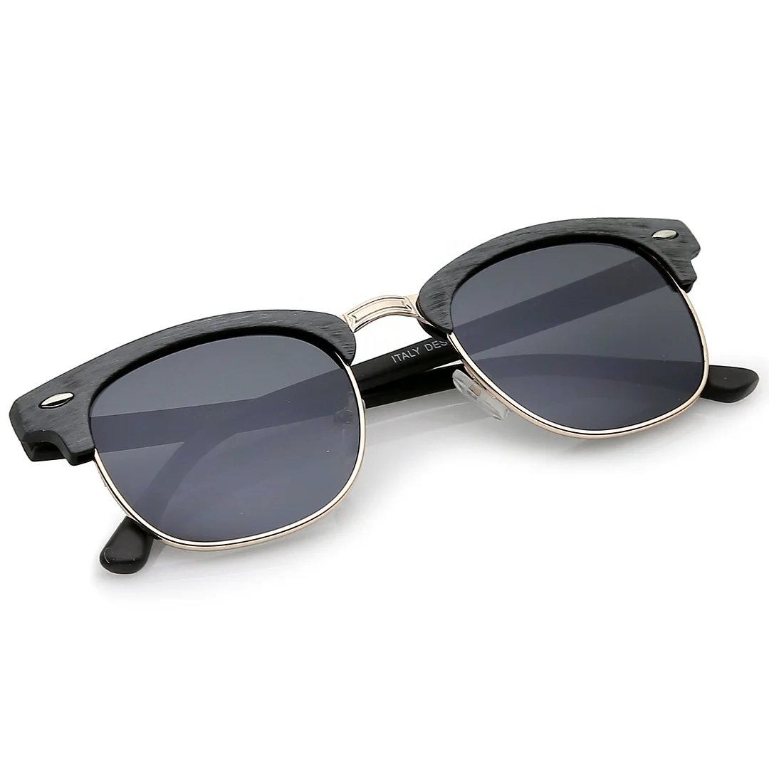 Modern Wood Textured Horn Rimmed Square Lens Half Frame glasses 50mm