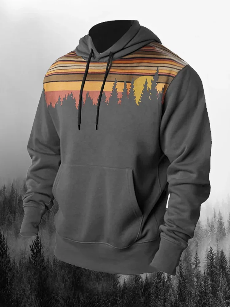 Men's Outdoor Forest Silhouette Print Hoodie