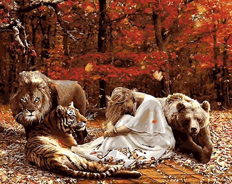 

Lions And Girl – Paint By Numbers - 40*50CM, 501 Original