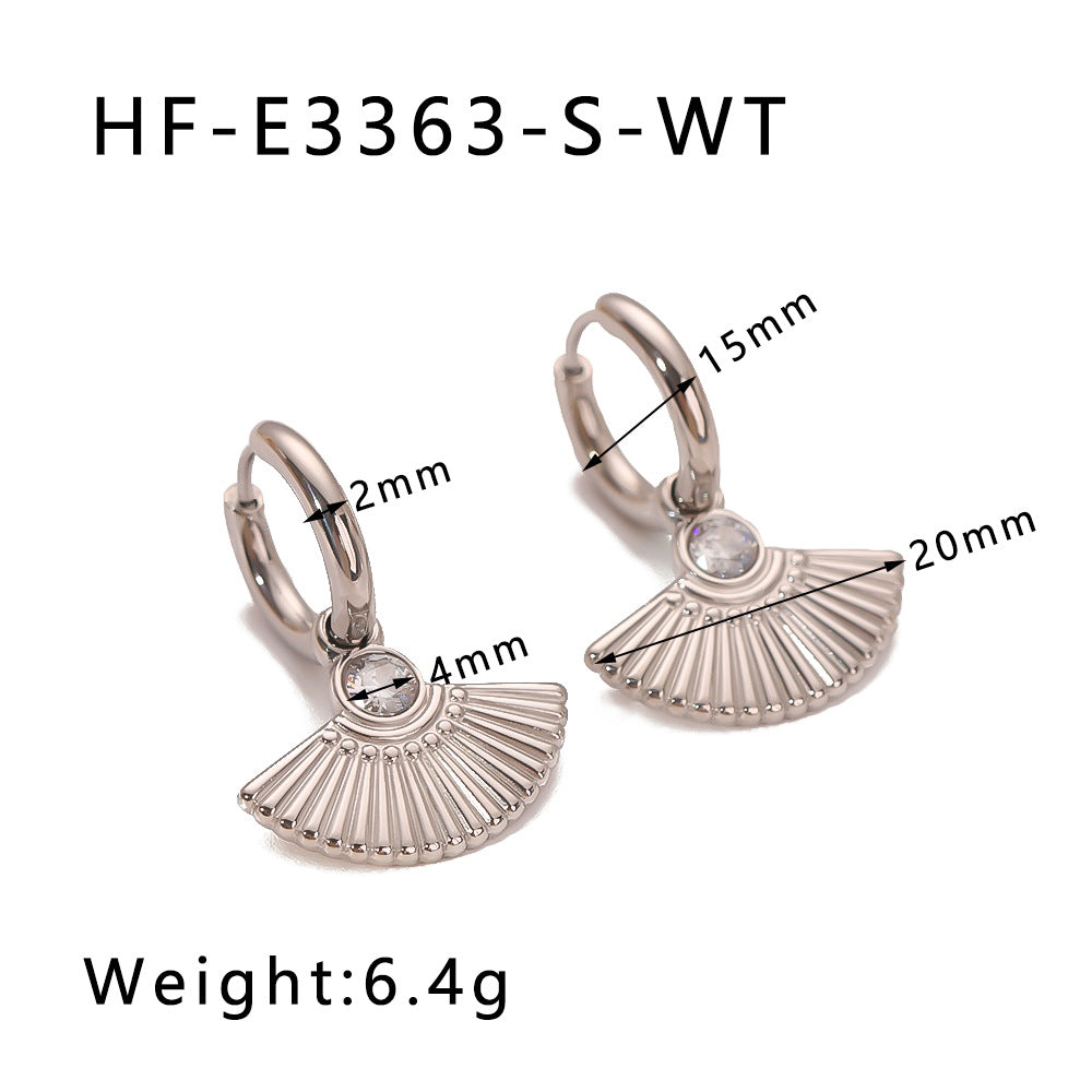 IG Style Dress Fan-Shape Mermaid Tail Geometric Leaf Stainless Steel Electroplating Earrings