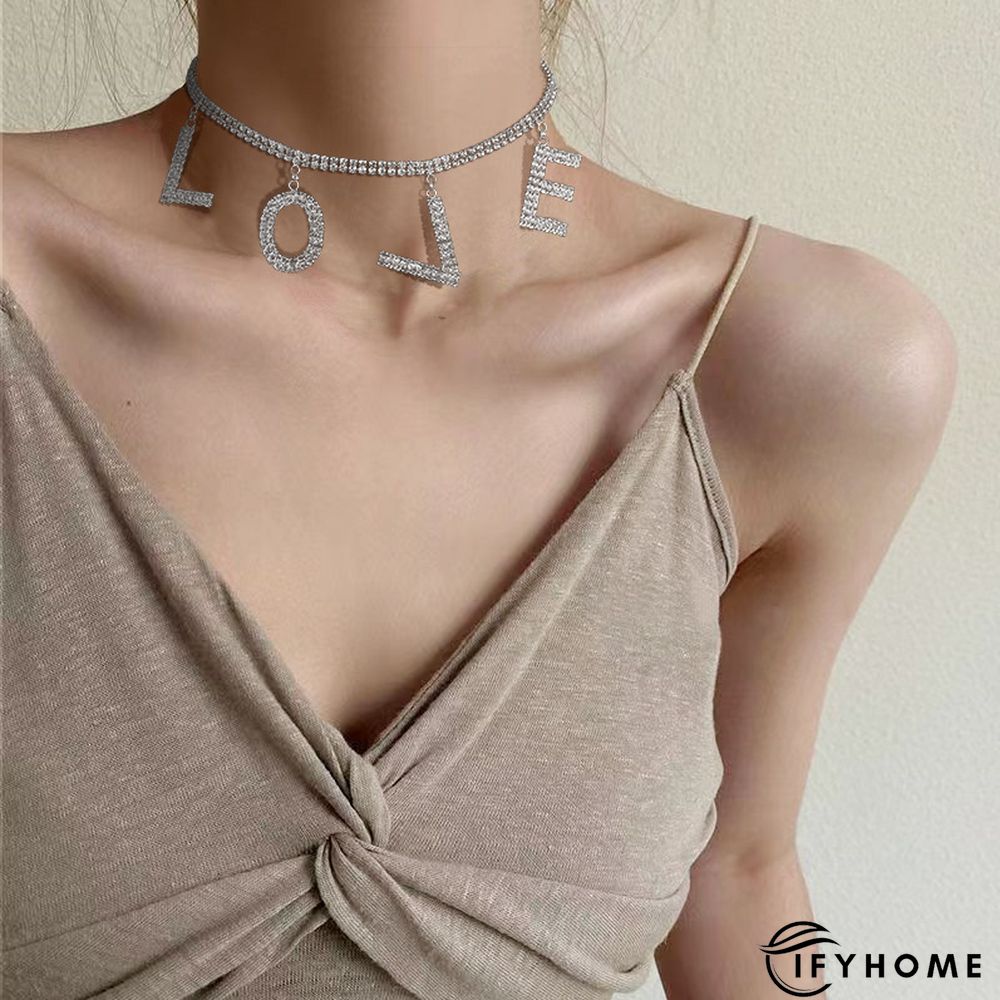Fashion Temperament Simple Letter Love Rhinestone Pendant Necklace Jewelry | IFYHOME
