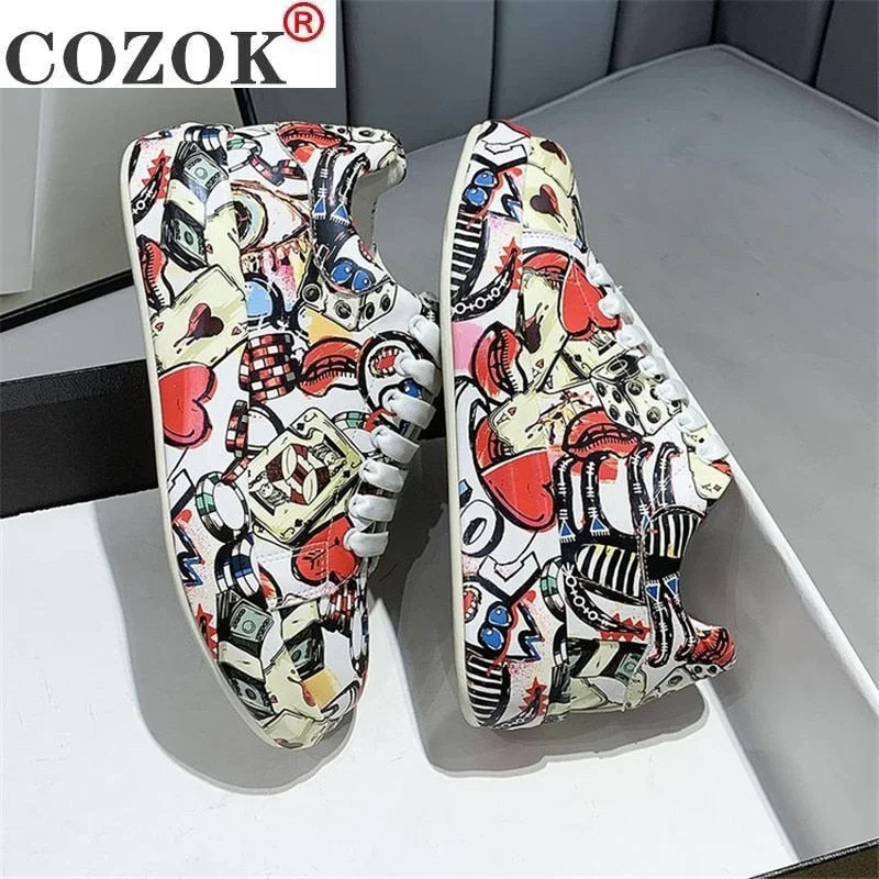 2021 Spring Autumn New Women's Chunky Sneakers Fashion Soft Platform Graffiti Casual Shoes Classic Girls Streetwear Trainers