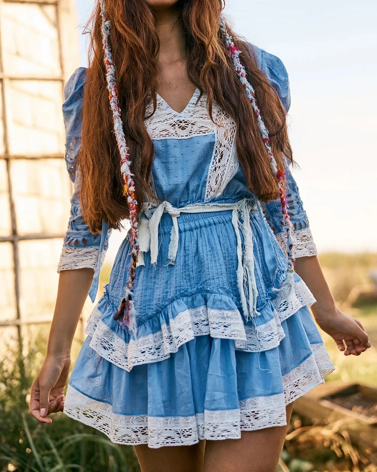 Lace print mini dress