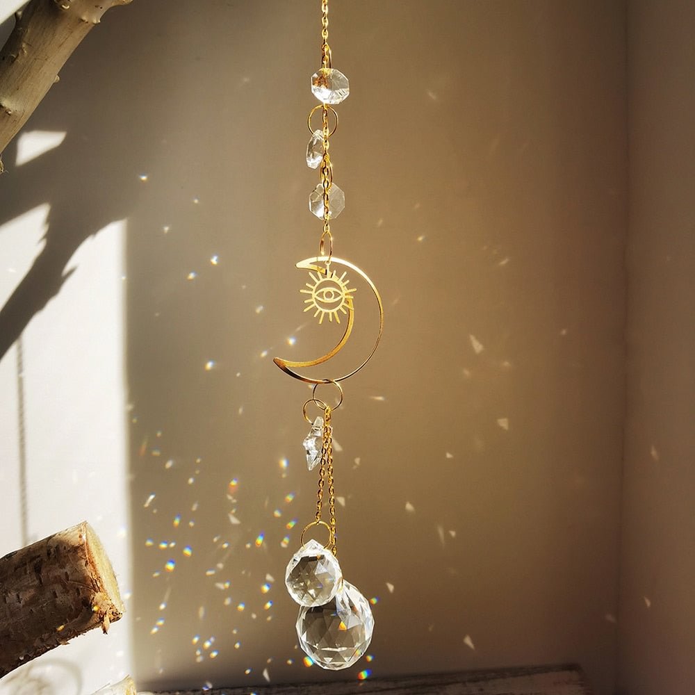 Moon Prism Crystal Suncatcher Rainbow Maker Hanging Sun Catcher for Window Home Garden Decor Wedding Christmas Decoration Gift