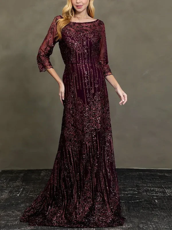 Round Neck Sequined Solid Color Maxi Dress