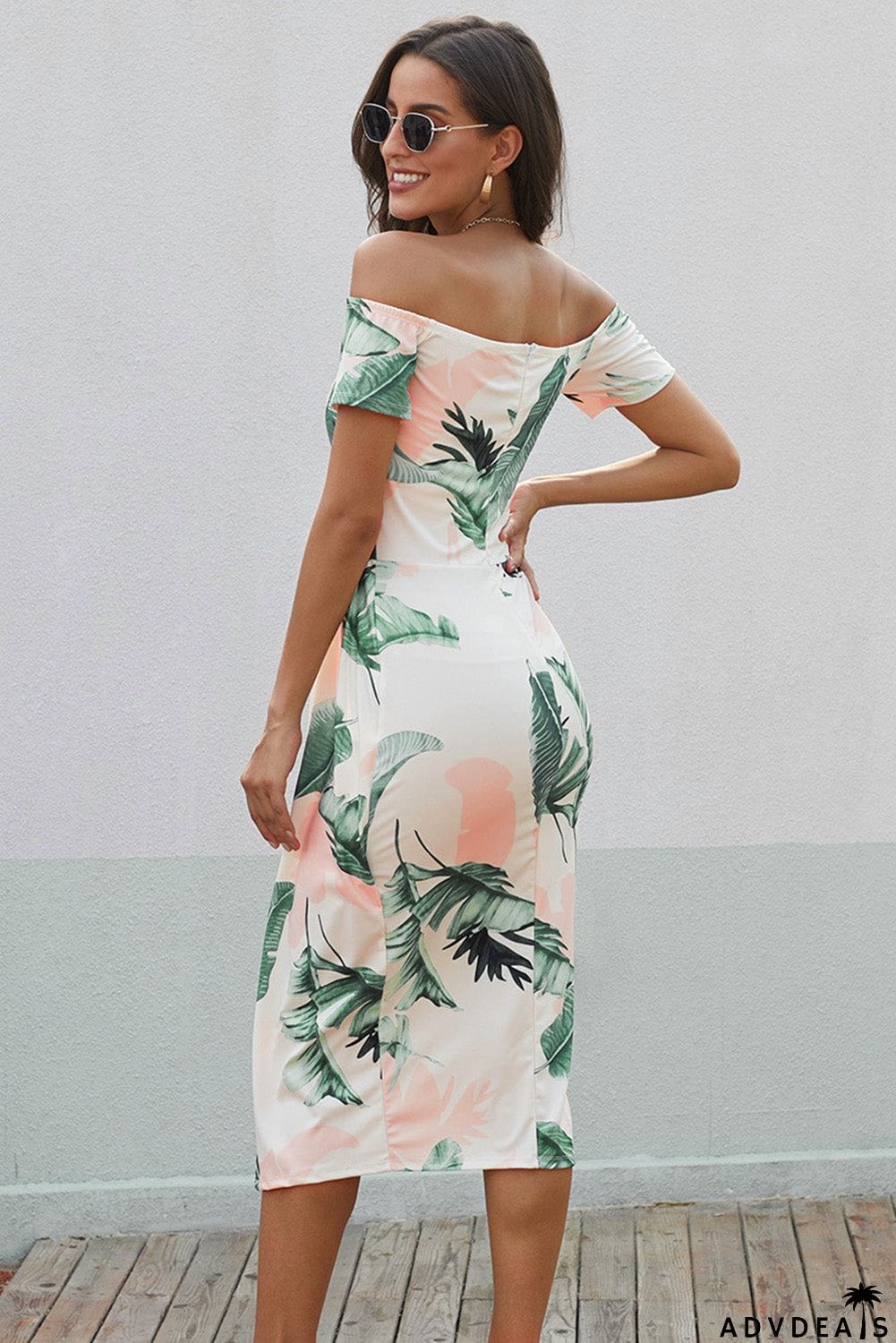 Printed Off-Shoulder Split Dress