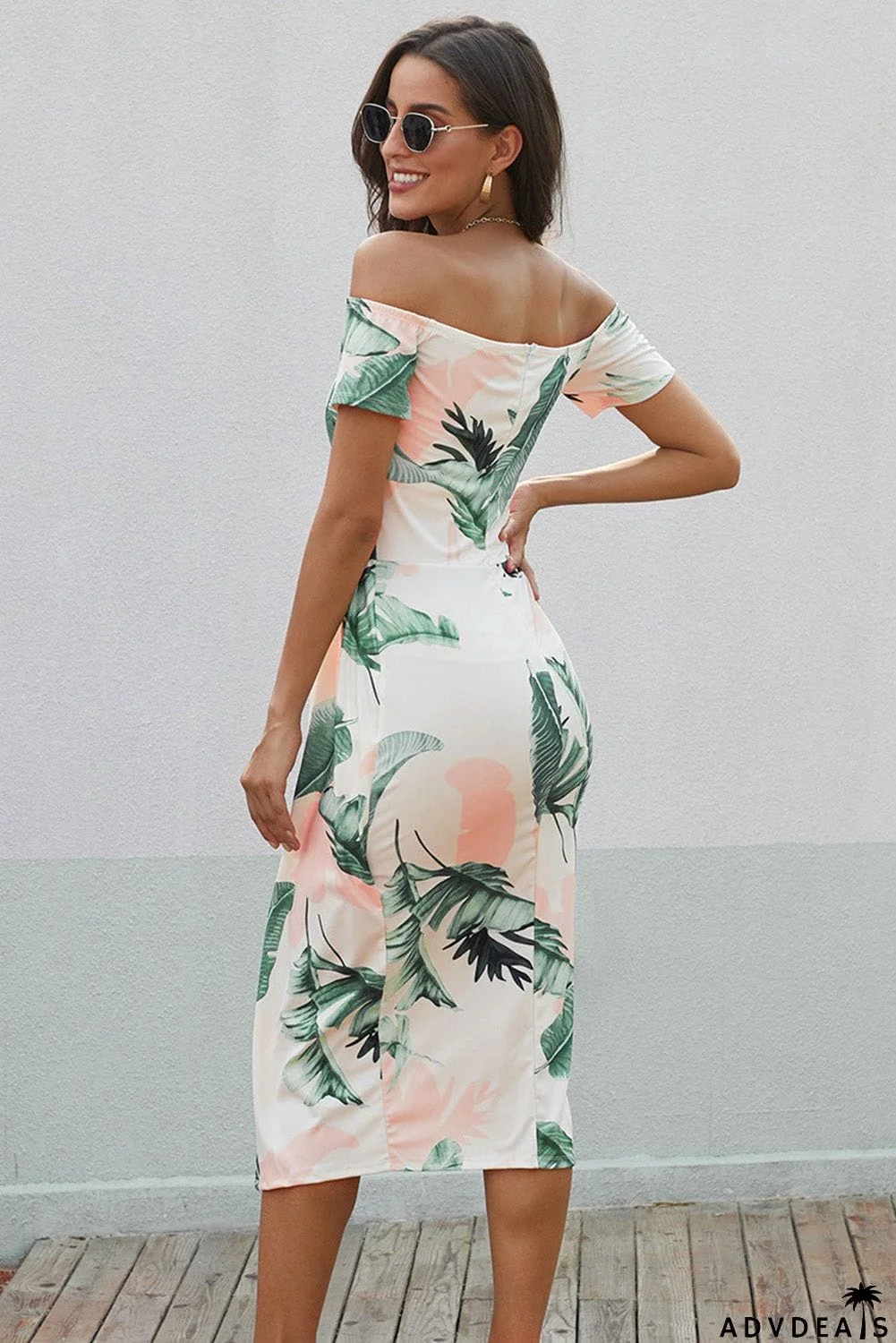 Printed Off-Shoulder Split Dress