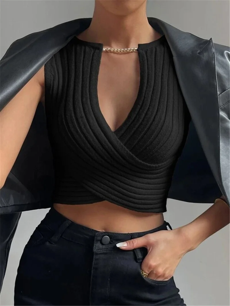 Athvotar Athvotar And Winter Repair Chain Decoration Design Cross-Knit Sweater Bottom Shirt