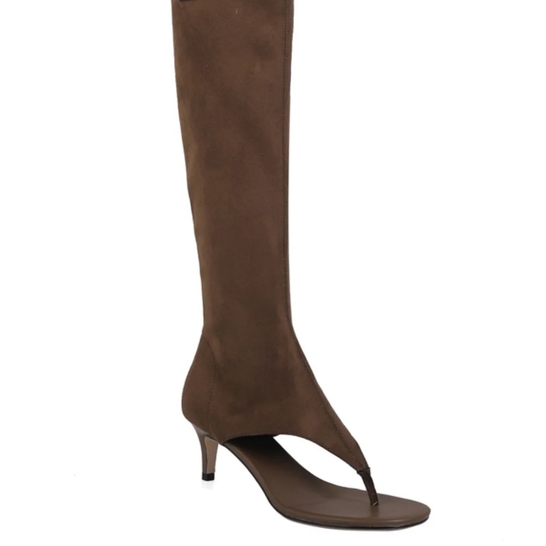 Breakj Breakj But Knee-Brown Toe Long Boots Women With High Heel Net Red High-Tender Boots Long-Tlenish Sandals