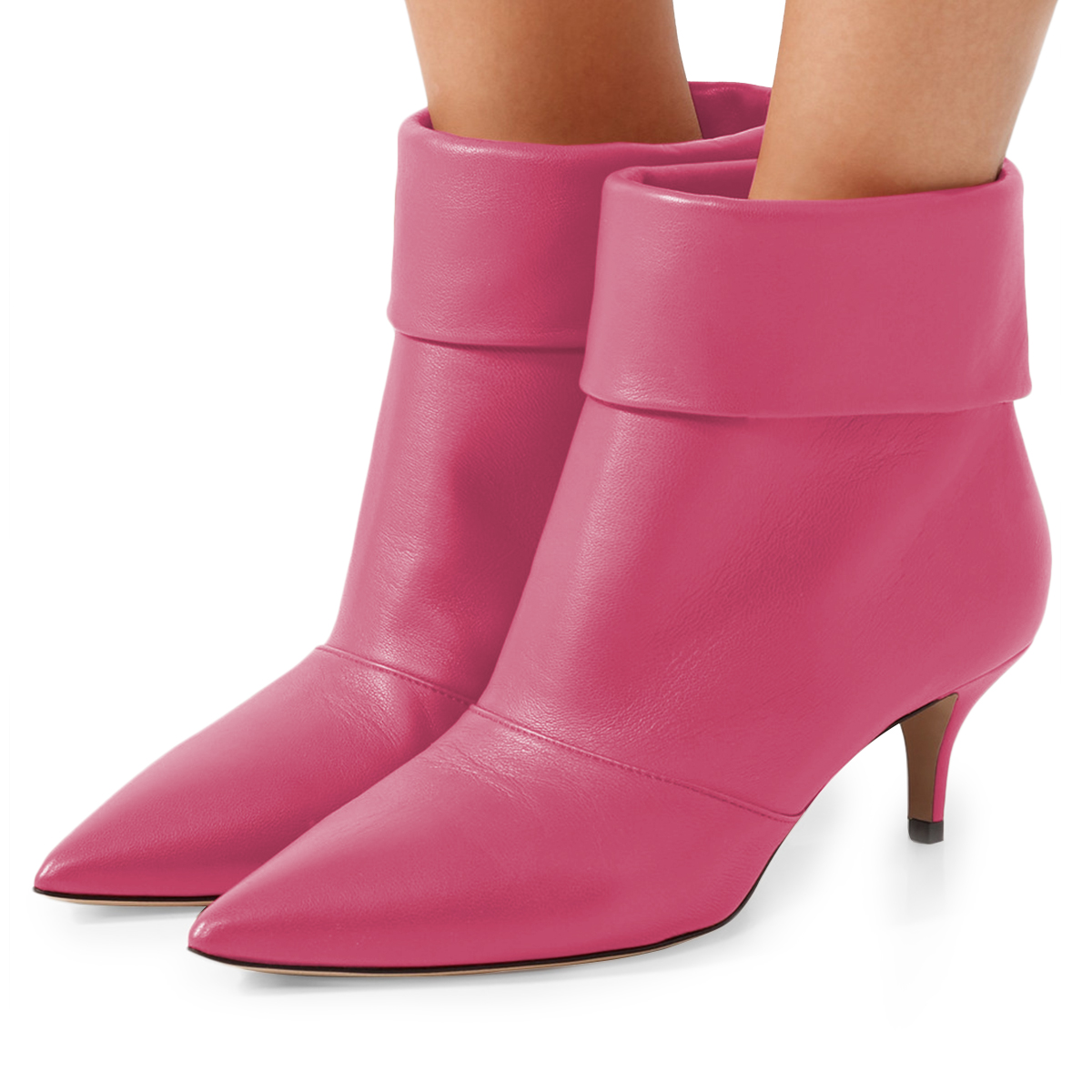 GOOSHOE Pink Kitten Heel Ankle Boots Pointy Toe Shoes