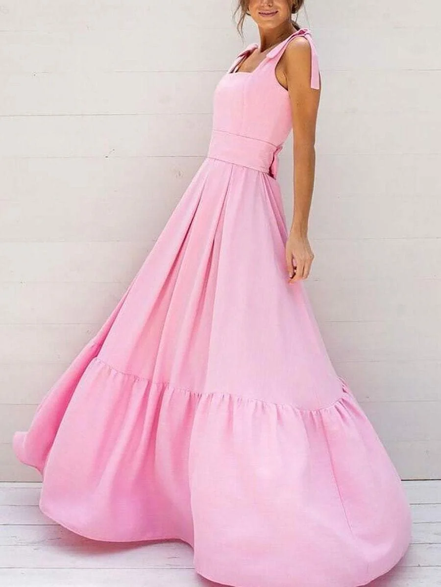 Square Neck Sleeveless Maxi A-Line Dress