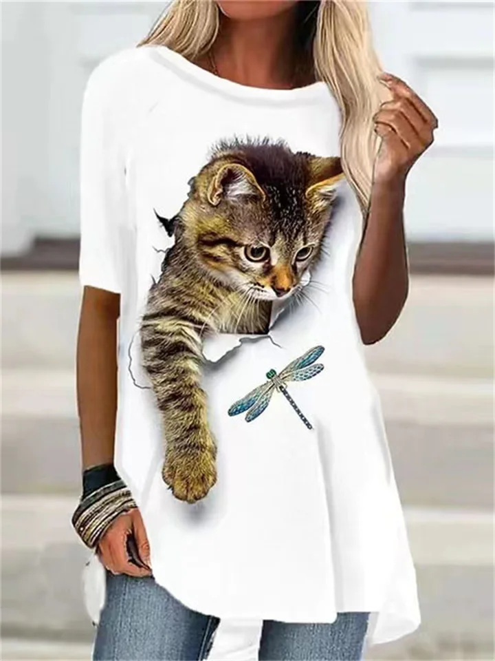 Women's Round Neck T-shirt Animal Print Loose Tops S M L XL 2XL