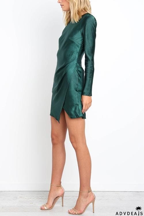 Slit Backless Long Sleeve Mini Dress