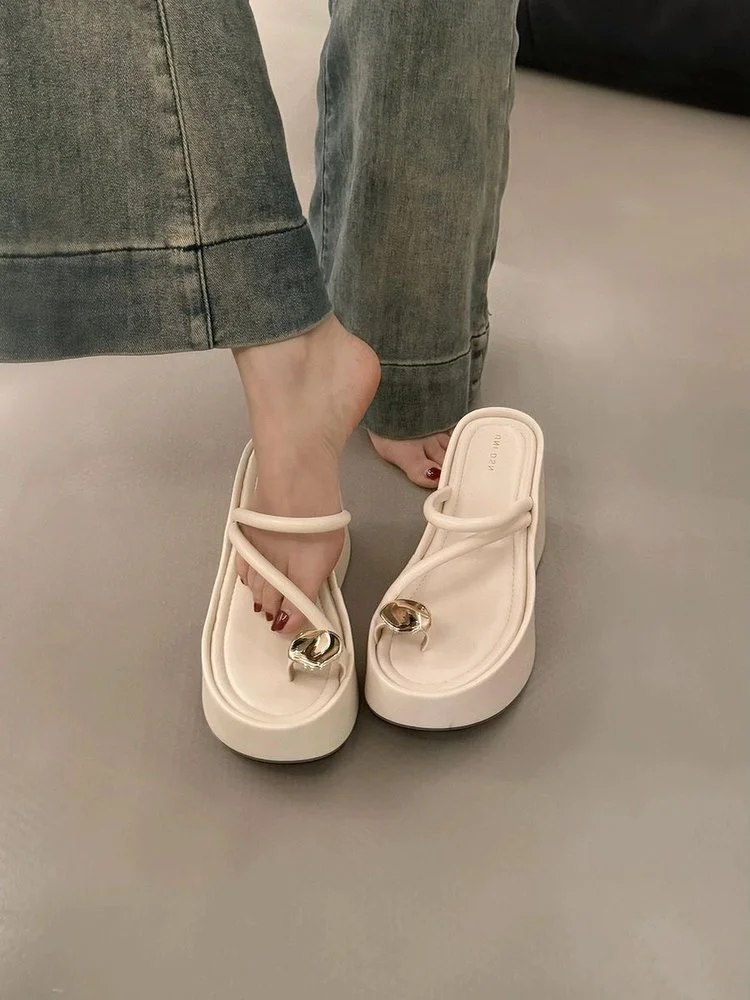 Wongn Wongn Toe Silver Small Slippers Women's Shoes Wear 2024 New Summer Small Platform Fashion Sandals