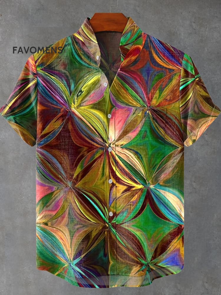 Metallic Color Decorative Pattern Casual 100% Cotton Shirt Multicolor / S