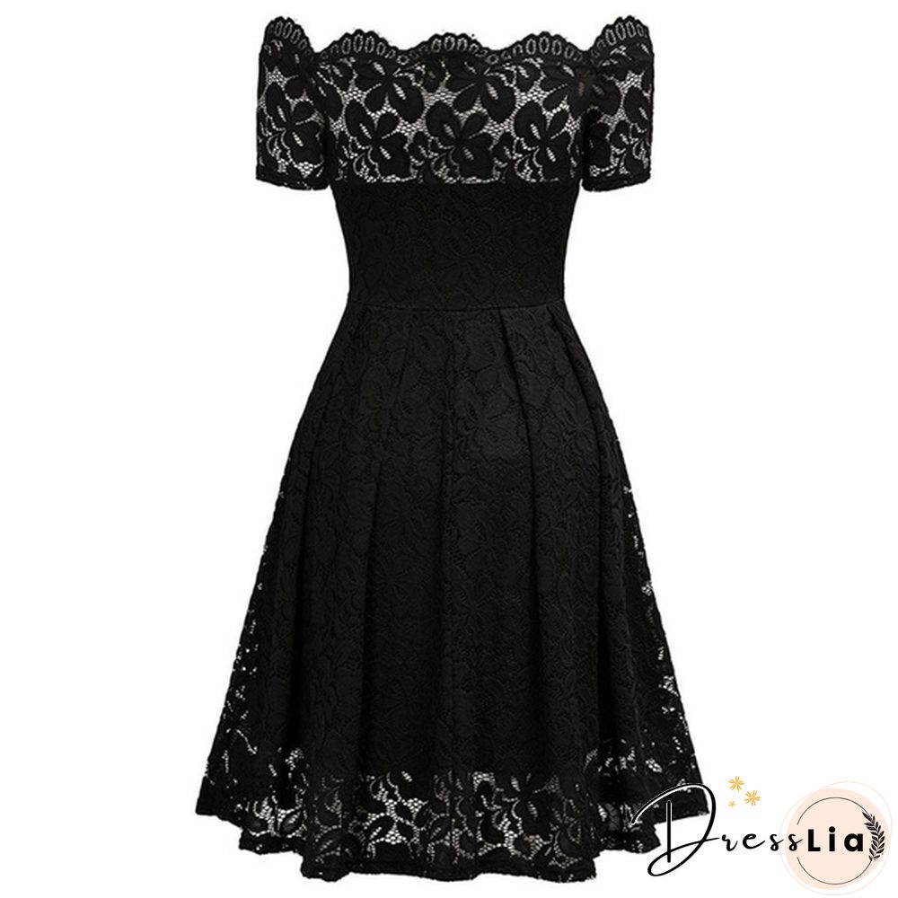 New Fashion Women Off Shoulder Slim Fit Lace Dress Elegant Strapless Short Sleeve Cutout