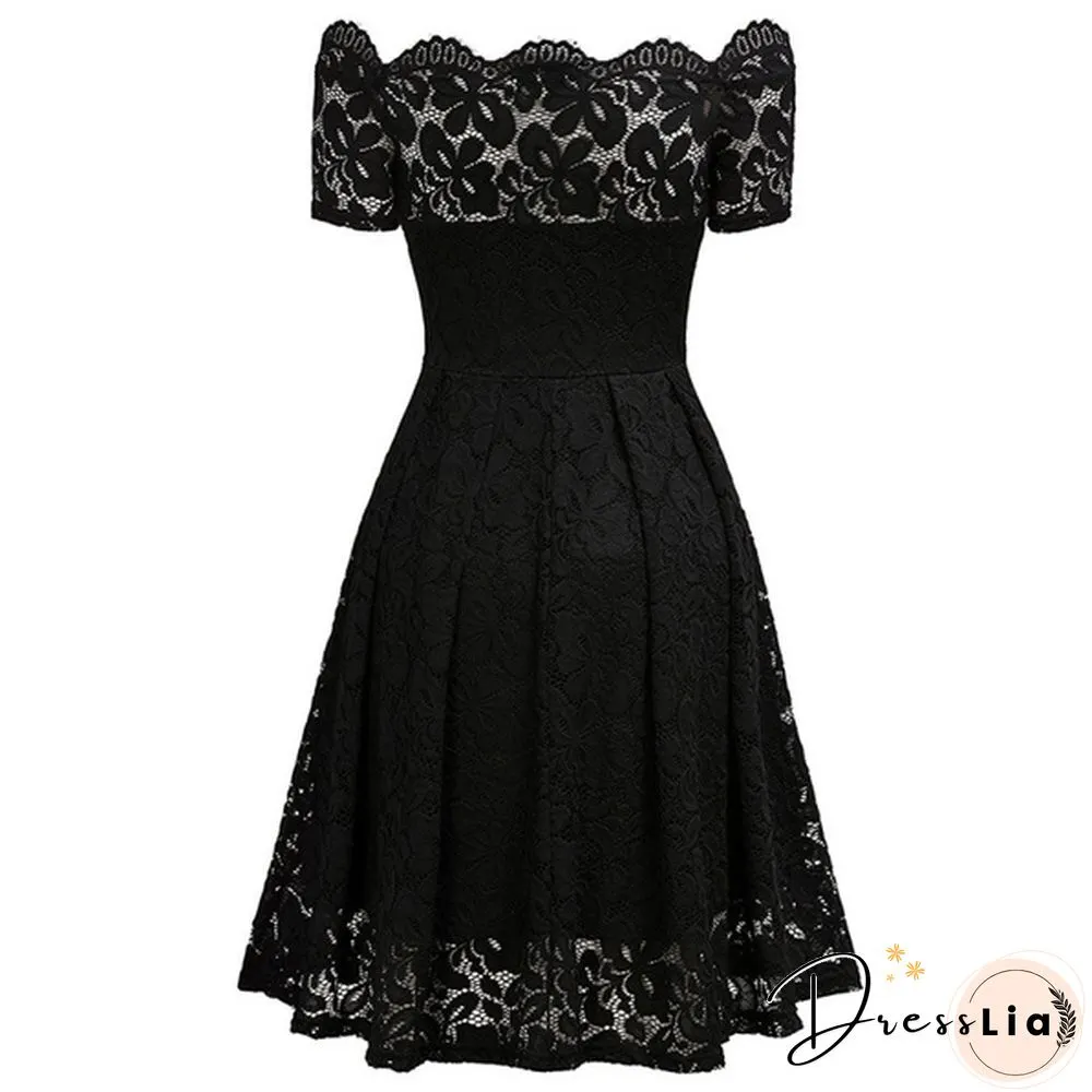 New Fashion Women Off Shoulder Slim Fit Lace Dress Elegant Strapless Short Sleeve Cutout