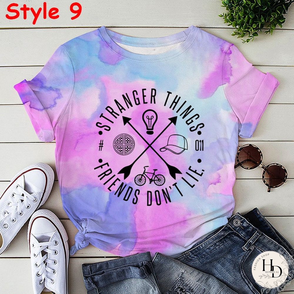 New Styles Stranger Things Tie-Dye Shirt Unisex Fashion Short Sleeve Summer Casual