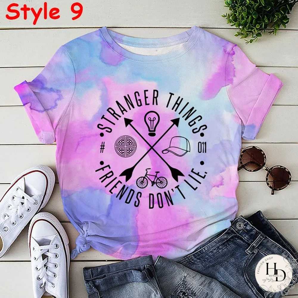 New Styles Stranger Things Tie-Dye Shirt Unisex Fashion Short Sleeve Summer Casual